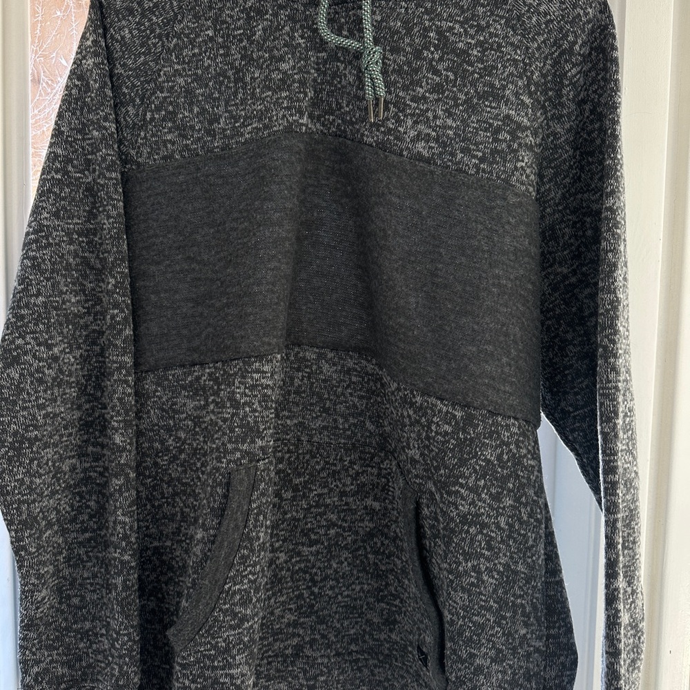Gray Pullover Aztec Hoodie with Textured Fabric and Contrast Panel